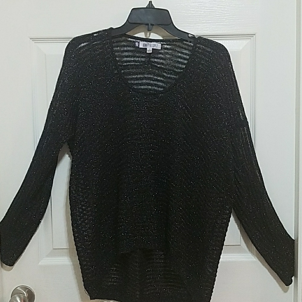 Jennifer Lopez black metallic hi lo sweater
